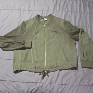 Divided H&M Olive Green Bomber Jacket/Blouse with Gold Zipper